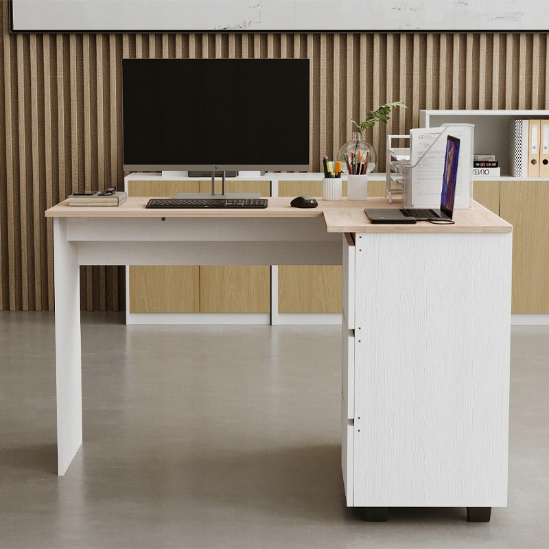 Biurko narożne z regałem komputerowe półki 3 szuflady loft nowoczesny 120cm