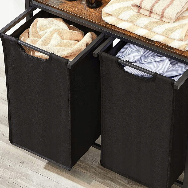 Duży kosz na pranie dwukomorowy z półką industrialny regał pojemnik loft