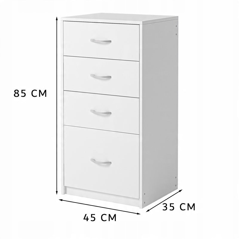 Nowoczesna półka z 4 szufladami w stylu loftowym, biała komoda, duża szafka biurowa 85 cm