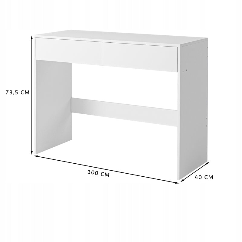 Nowoczesne białe biurko komputerowe z 2 szufladami w stylu loftowym, blat toaletowy 100 cm
