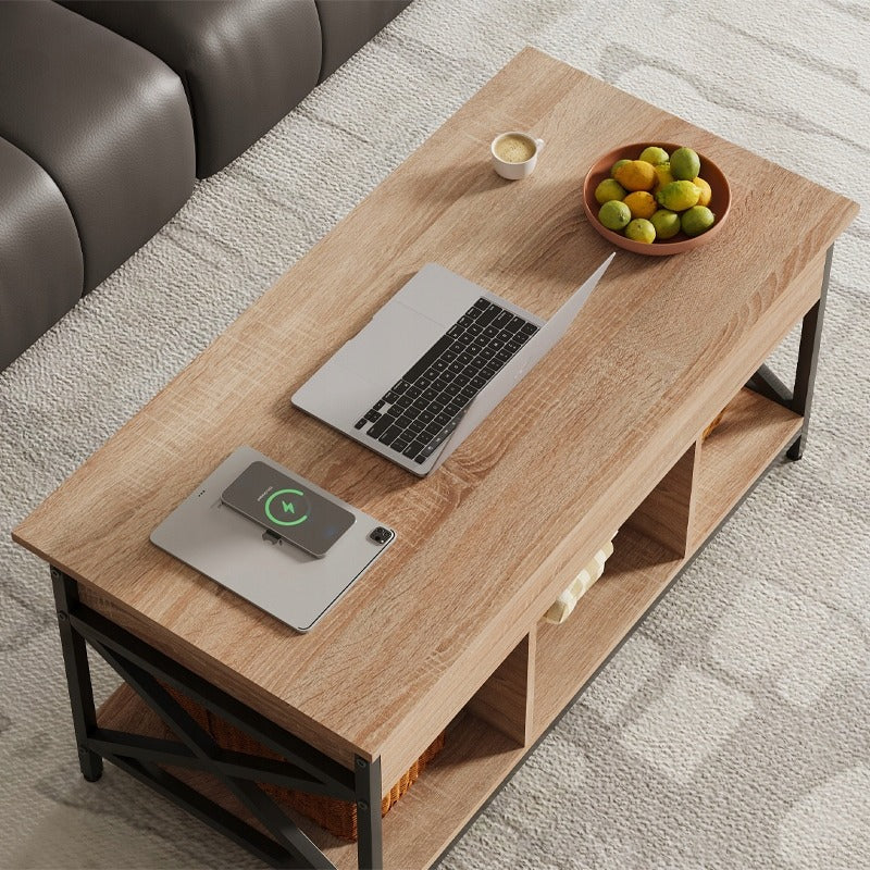 Ława stolik drewniany kawowy loft rozkładany podnoszony schowek brąz 100 cm