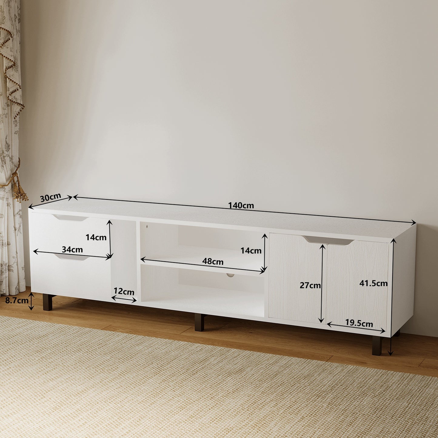 Szafka rtv pod TV skandynawska – biała, 140 cm