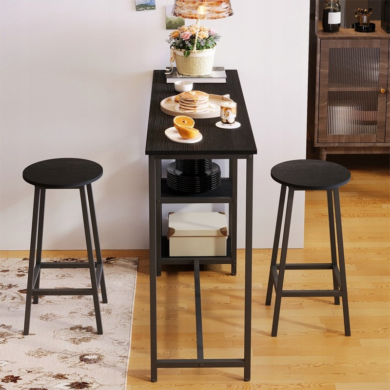 Zestaw barowy - stół + 2 krzesła (stołki) – czarny – styl loft