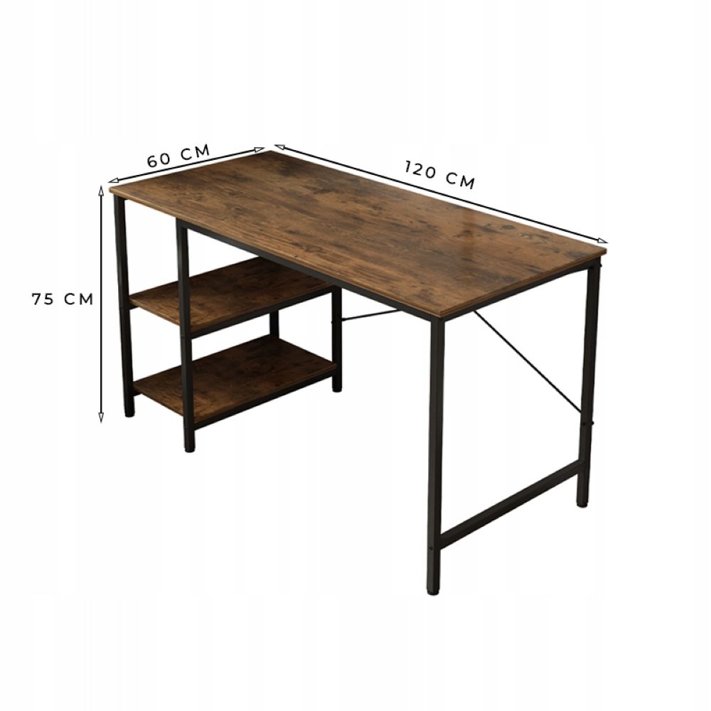 Biurko komputerowe – metalowe, styl gamer, design loftowy/industrialny, 2 półki boczne, 120 cm