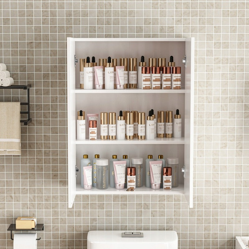 Szafka wisząca do łazienki, biała, z 2 drzwiami, nowoczesna, do montażu na ścianie, z 3 półkami, 60 cm