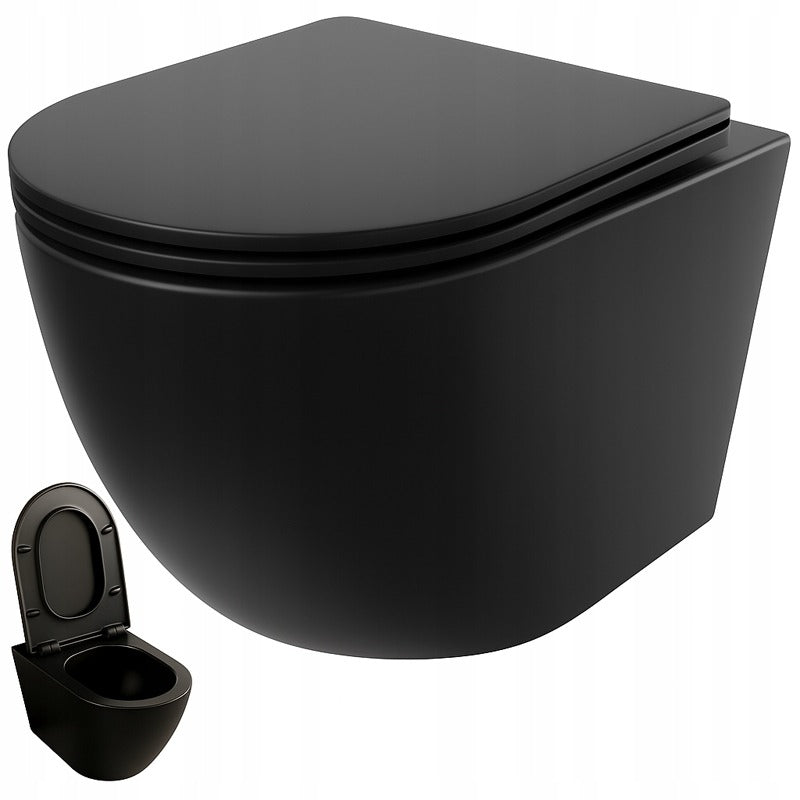 Miska wc czarna rimless deska wolnoopadająca duroplast wirowe spłukiwanie