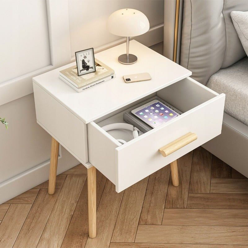 Biała szafka nocna z szufladą Skandynawski loft sypialnia glamour