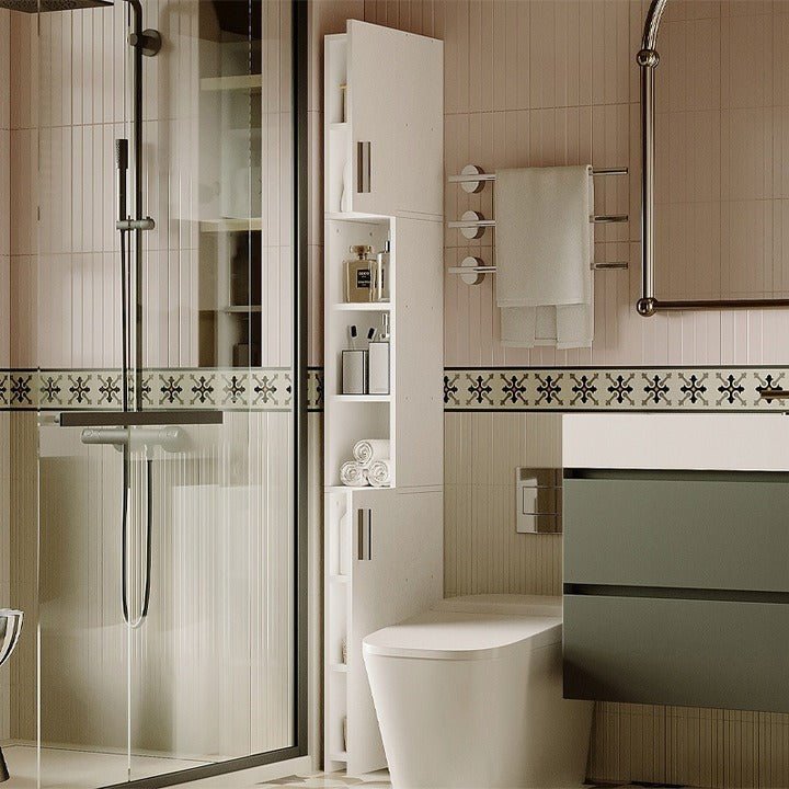 Regał łazienkowy stojący szafa biały loft szafka półka słupek wysoki wąski