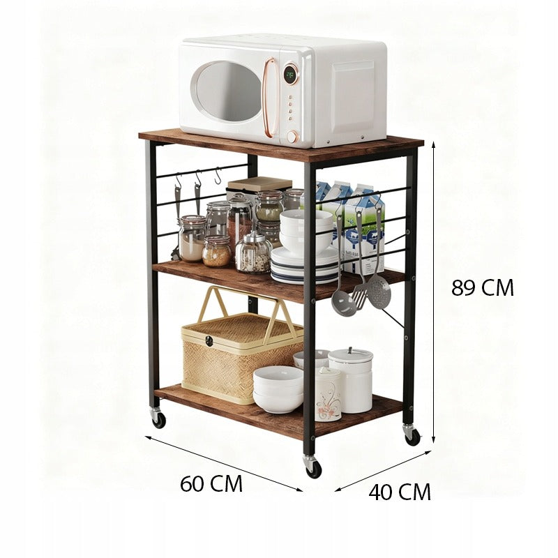 Szafka mobilna na kółkach brązowa stolik śniadaniowy wózek kuchenny 60cm