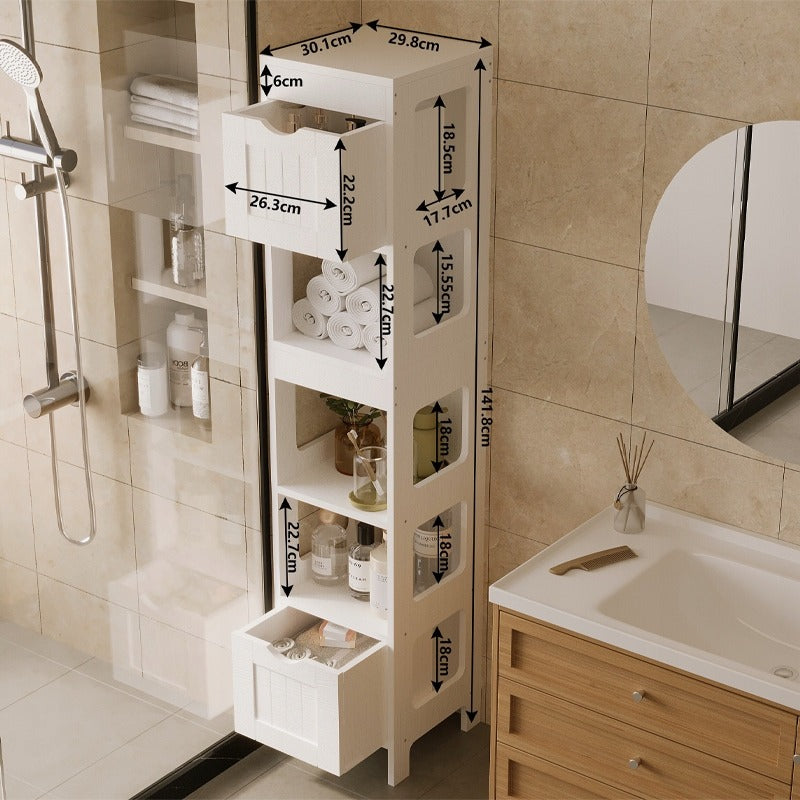 Szafka łazienkowa słupek szuflady biała wysoka półka nowoczesna loft 142 cm