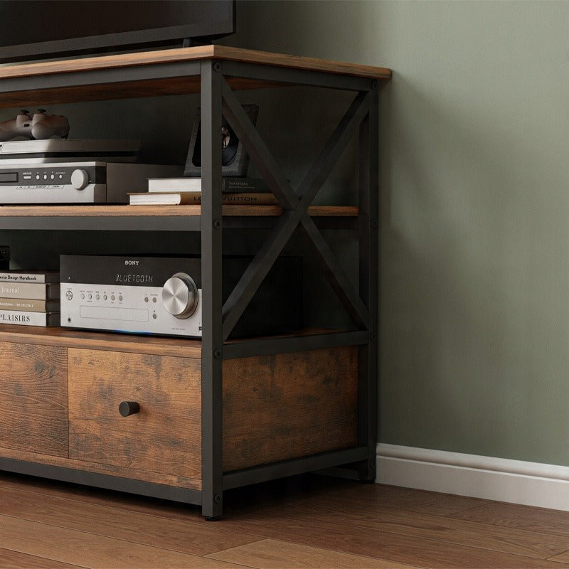 Szafka telewizyjna loftowa do salonu z półkami i szufladami 110 cm