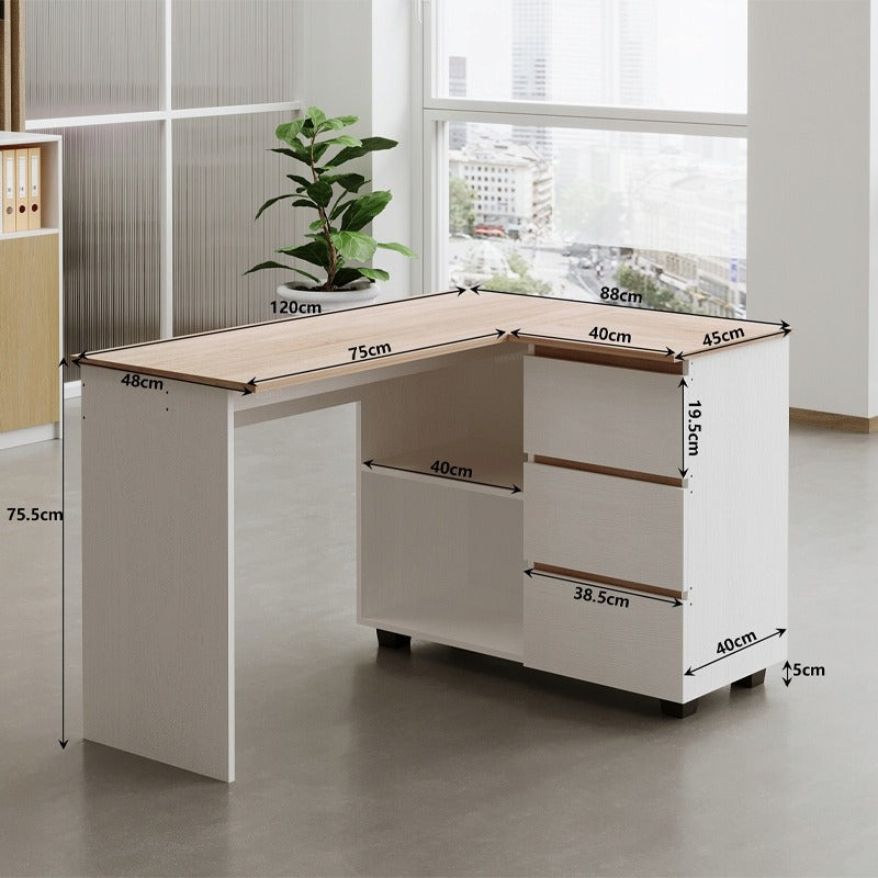 Biurko narożne z regałem komputerowe półki 3 szuflady loft nowoczesny 120cm