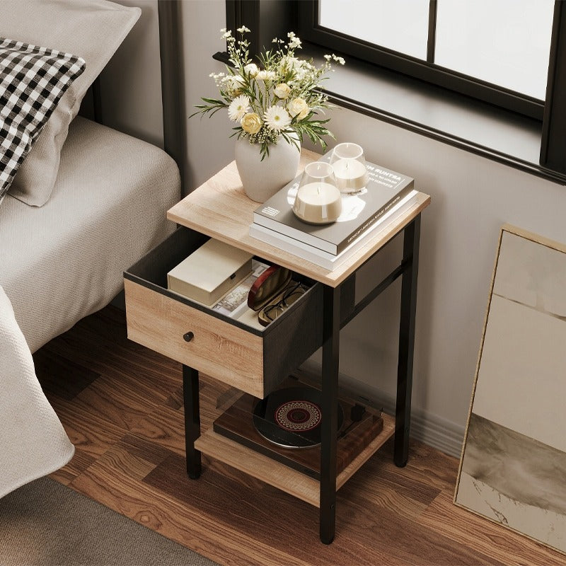 Stolik nocny komoda szafka szufladą półką jasny brąz industrialny loft 51cm