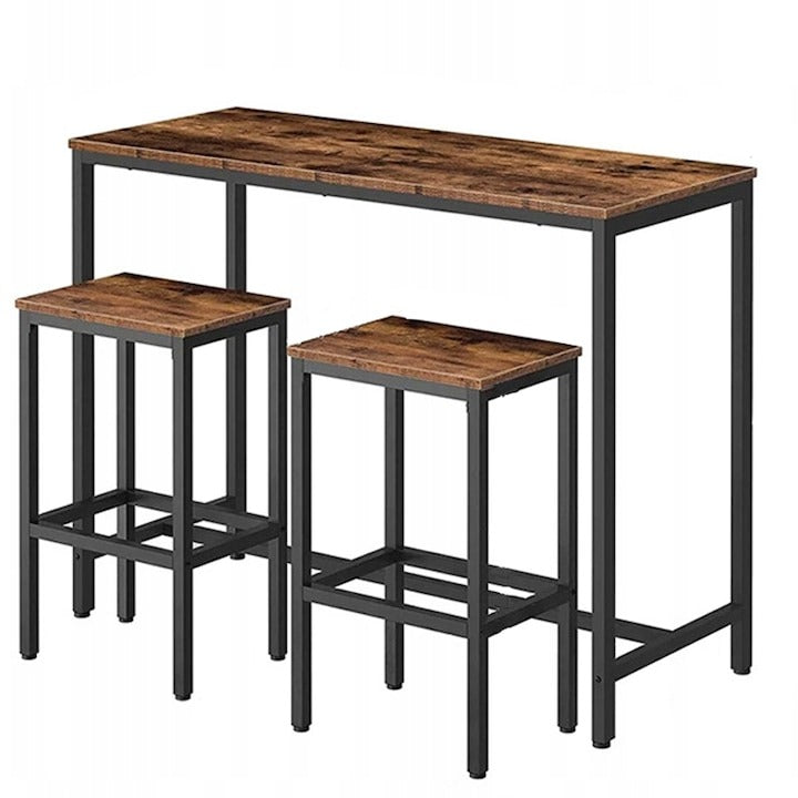 Zestaw stołu barowego w stylu industrialnym z 2 krzesłami - 100x40x90 cm