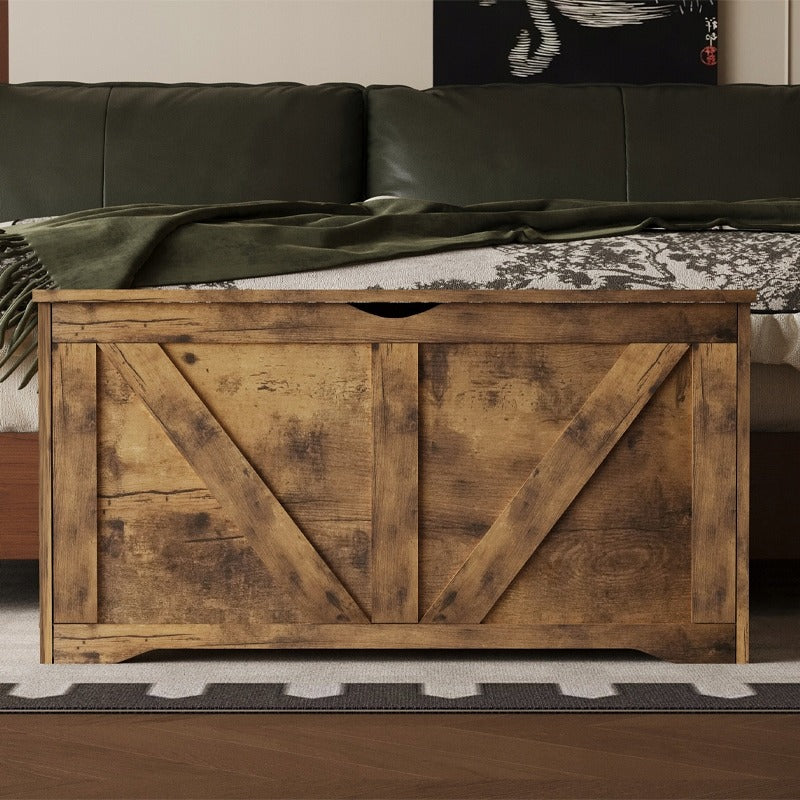Drewniana skrzynia przechowywania schowek organizer ława brąz loft 100 cm