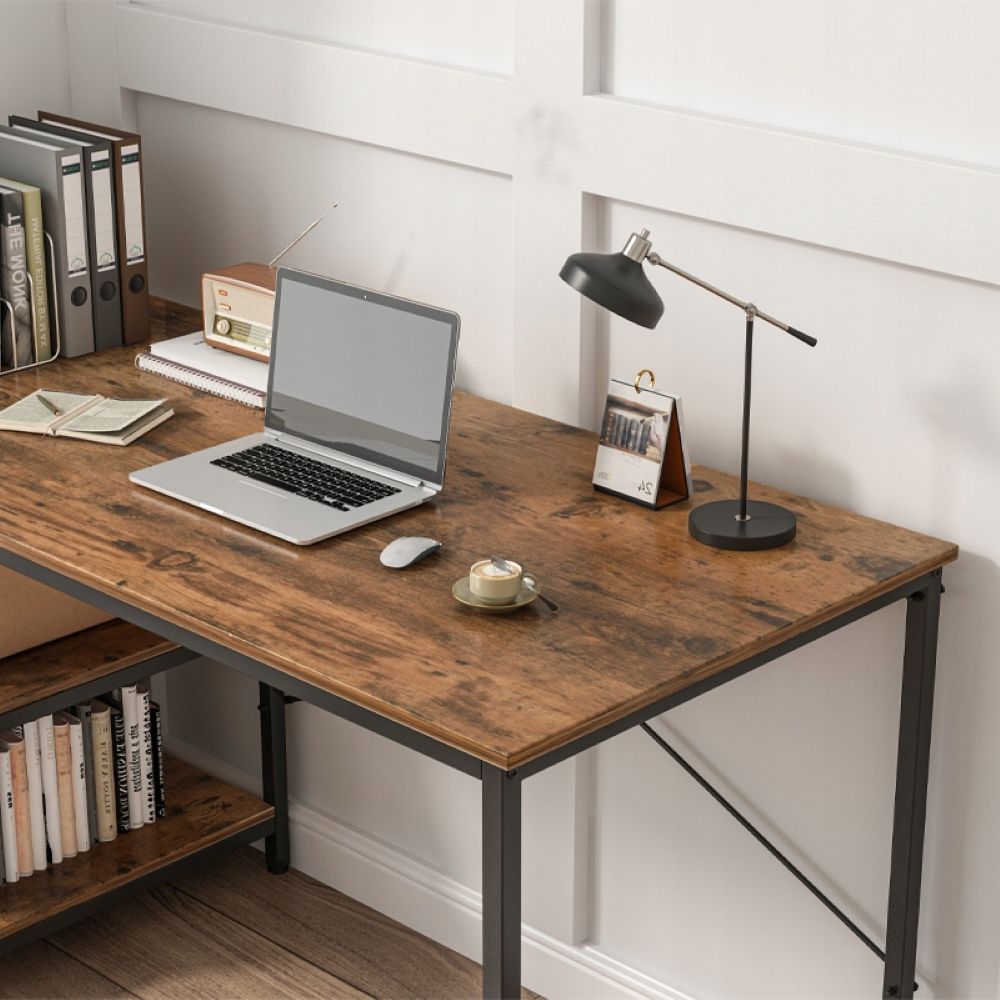 Biurko komputerowe – metalowe, styl gamer, design loftowy/industrialny, 2 półki boczne, 120 cm