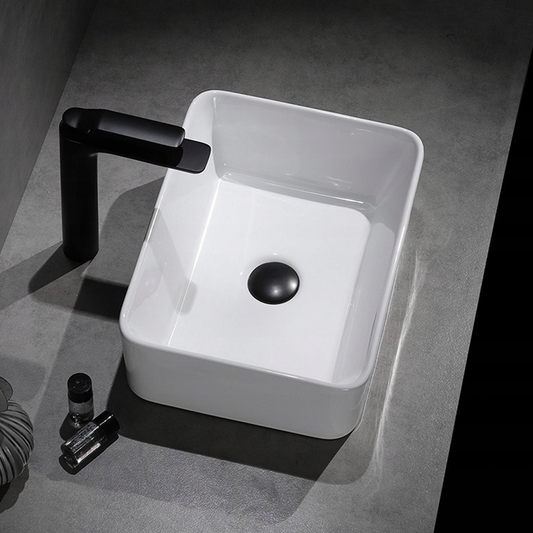 Umywalka ceramiczna Rebiko – 490 x 380 x 140 mm, biała, nowoczesny i minimalistyczny design