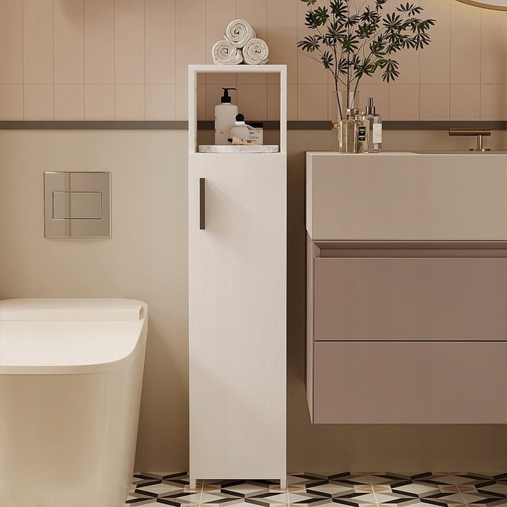 Szafka łazienkowa słupek wąski biały drzwi wysoki półki nowoczesna 101 cm