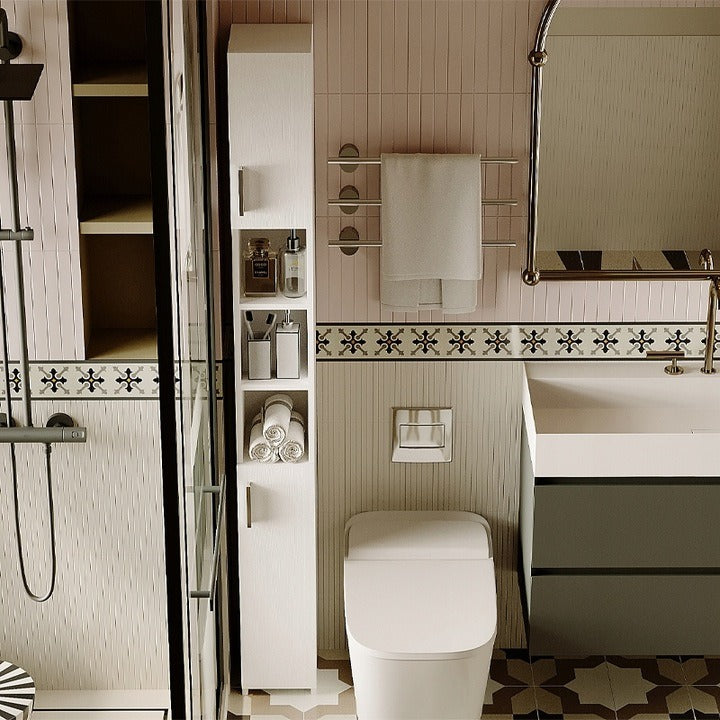 Regał łazienkowy stojący szafa biały loft szafka półka słupek wysoki wąski